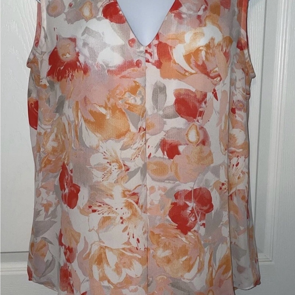 Rose & Olive Sleeveless Notched Collar Blouse in Orange and Pink